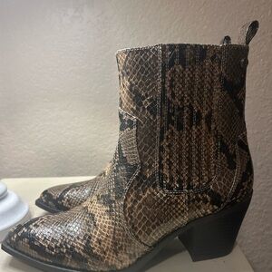 Journee Collection Snake-Print Ankle Booties in Brown and Black